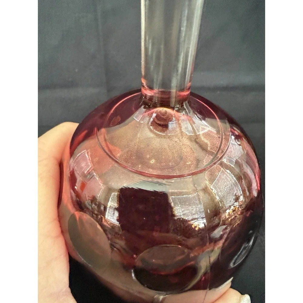 Ruby Red Stemmed Painted Glass Wine Glass, Clear Base, 5.5 in, Round